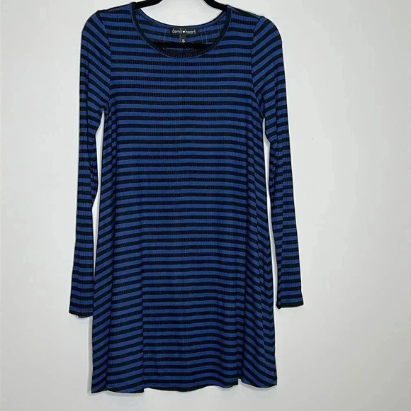 Derek Heart Blue & Black Stripped Long Sleeve Dress - Picture 1 of 7